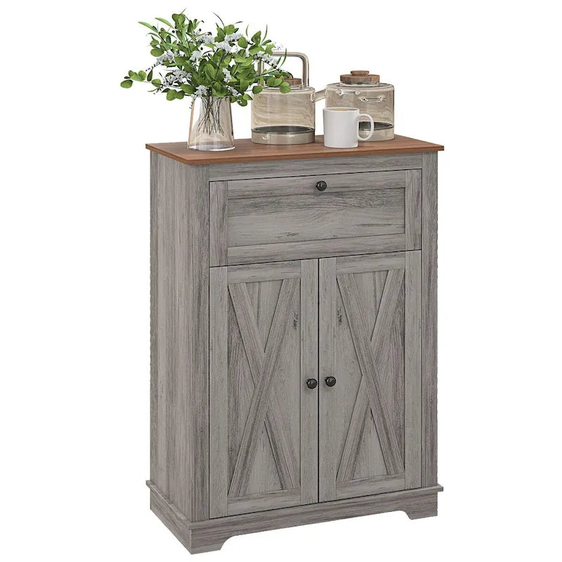 Meuble de rangement pour ferme avec portes de grange, buffet de cuisine avec portes doubles, tiroir et étagère réglable