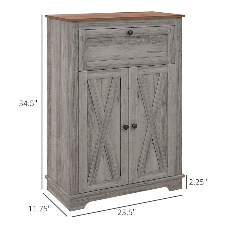 Meuble de rangement pour ferme avec portes de grange, buffet de cuisine avec portes doubles, tiroir et étagère réglable