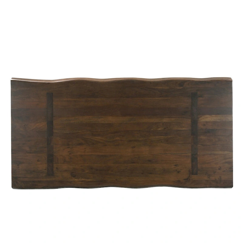 Table à manger double pied en bois massif avec bords naturels