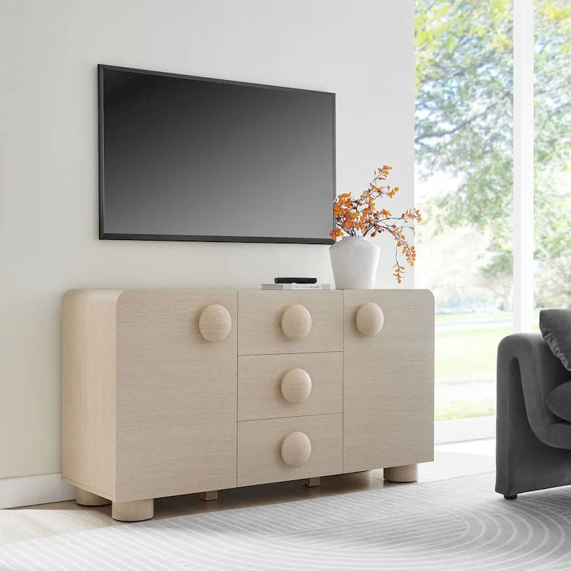 Buffet galbé rétro 145 cm avec 3 tiroirs, portes à fermeture douce et étagères réglables