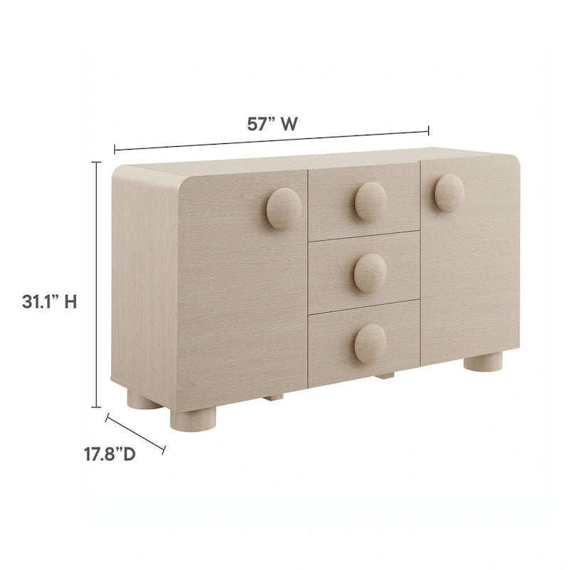 Buffet galbé rétro 145 cm avec 3 tiroirs, portes à fermeture douce et étagères réglables
