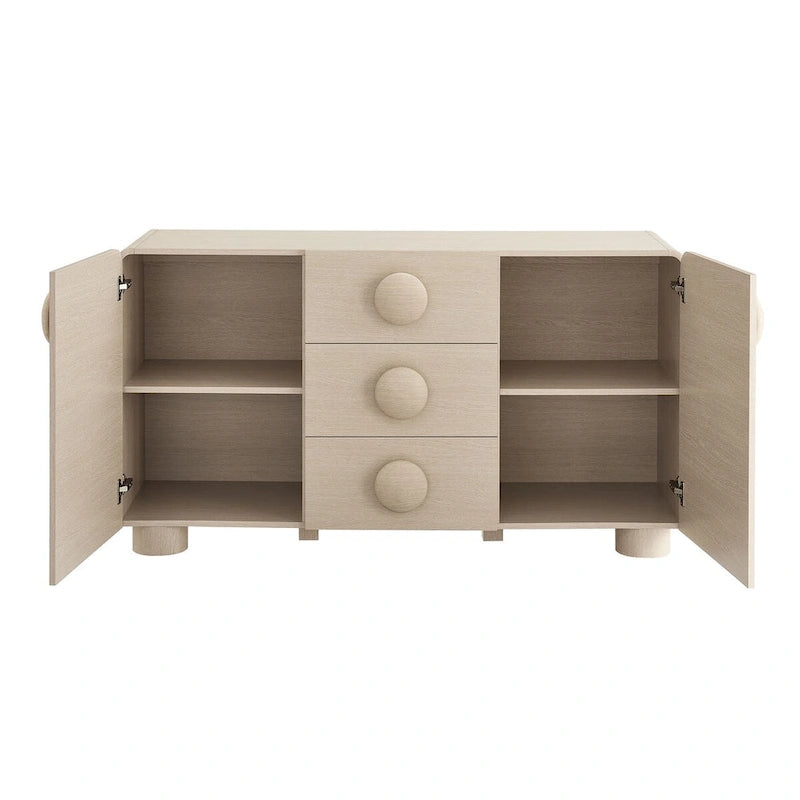 Buffet galbé rétro 145 cm avec 3 tiroirs, portes à fermeture douce et étagères réglables