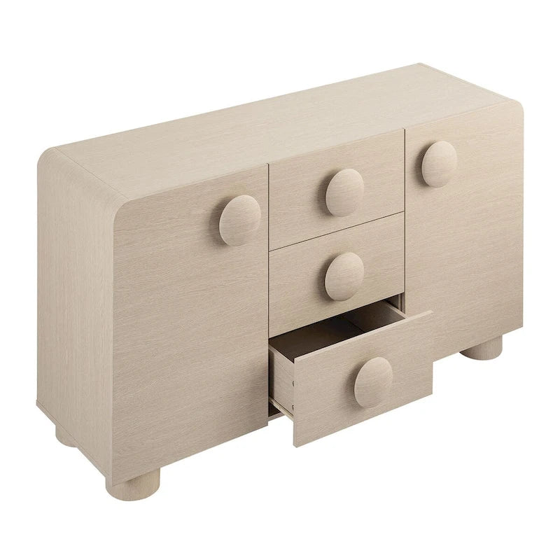 Buffet galbé rétro 145 cm avec 3 tiroirs, portes à fermeture douce et étagères réglables