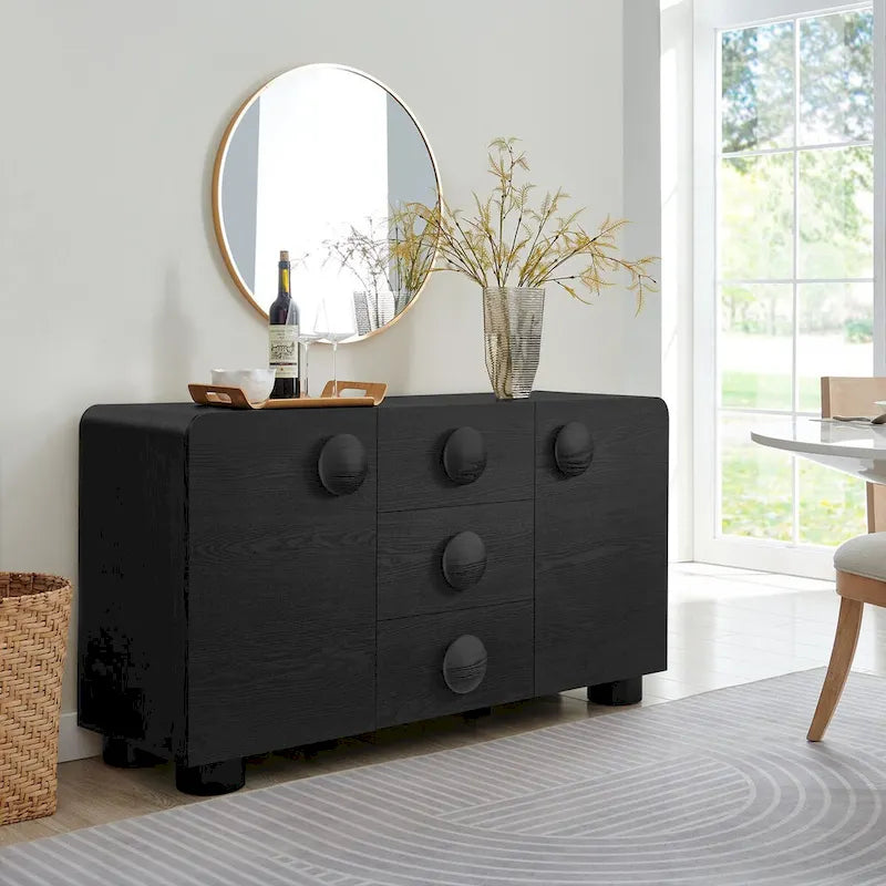 Buffet galbé rétro 145 cm avec 3 tiroirs, portes à fermeture douce et étagères réglables