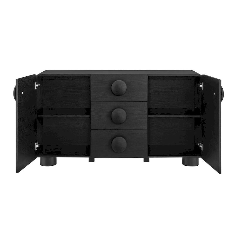 Buffet galbé rétro 145 cm avec 3 tiroirs, portes à fermeture douce et étagères réglables
