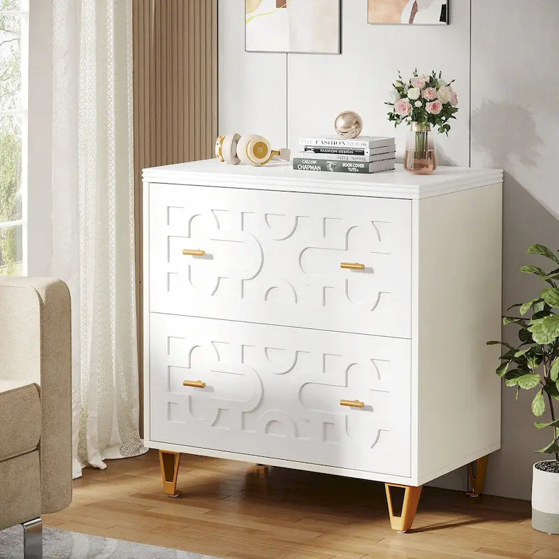 Modern 2-Drawer Lateral File Cabinet, White Office Filing Cabinet for Legal/Letter/A4 Size