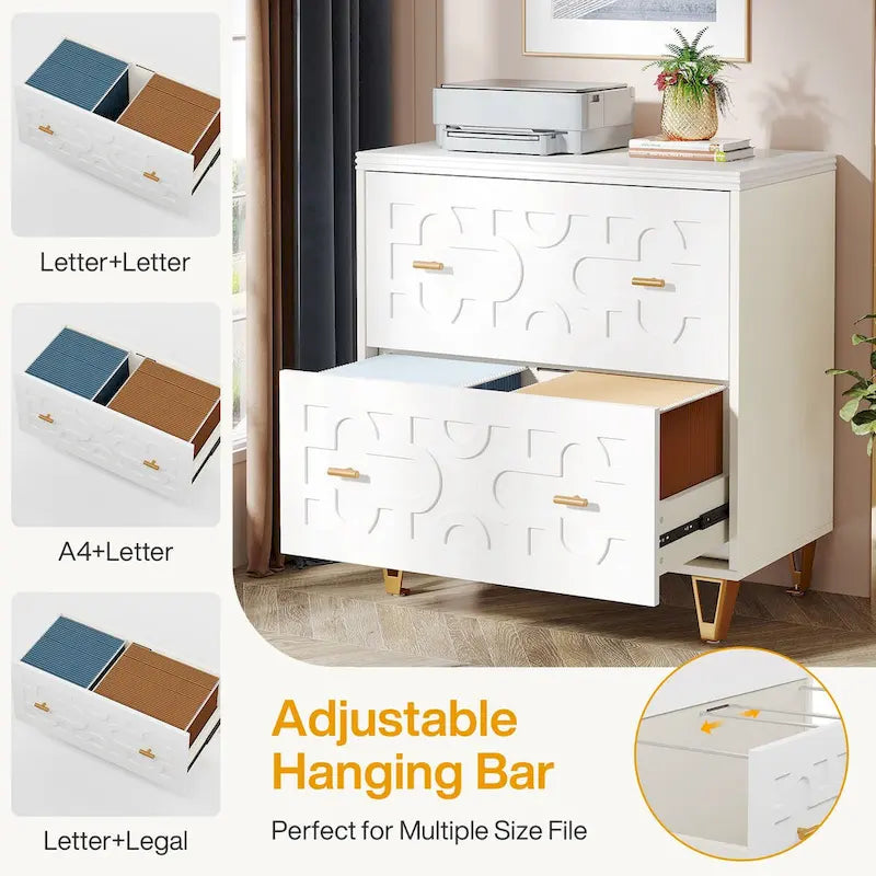Modern 2-Drawer Lateral File Cabinet, White Office Filing Cabinet for Legal/Letter/A4 Size