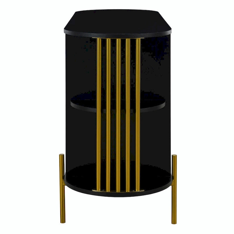 2-Door Curved Dining Cabinet - Elegant with Gold Trim and Woven Rattan Doors