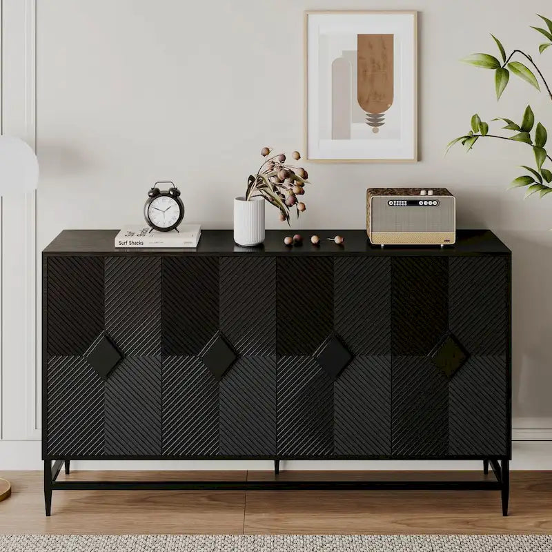 Accent Lacquered 4 Door Wooden Sideboard Buffet Server Cabinet