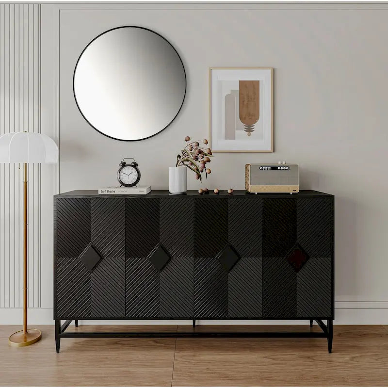 Accent Lacquered 4 Door Wooden Sideboard Buffet Server Cabinet