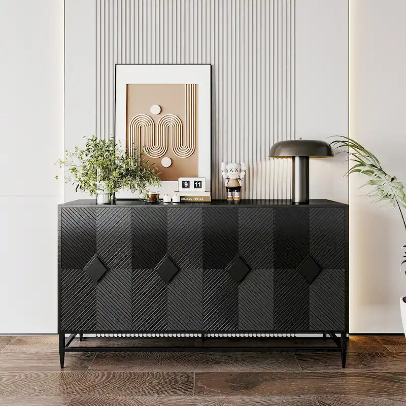 Accent Lacquered 4 Door Wooden Sideboard Buffet Server Cabinet