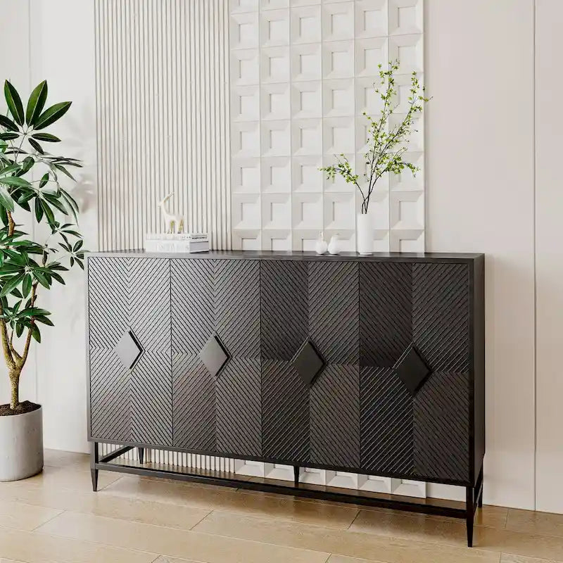 Accent Lacquered 4 Door Wooden Sideboard Buffet Server Cabinet