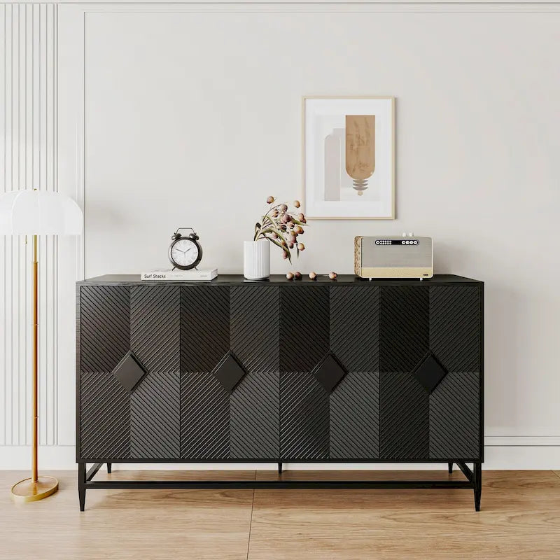 Accent Lacquered 4 Door Wooden Sideboard Buffet Server Cabinet